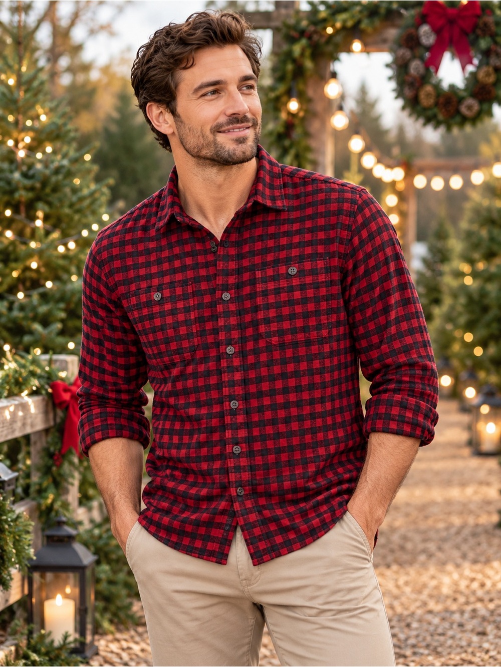 🐞L.L. Bean Red and Black Buffalo Plaid Button-Up Shirt